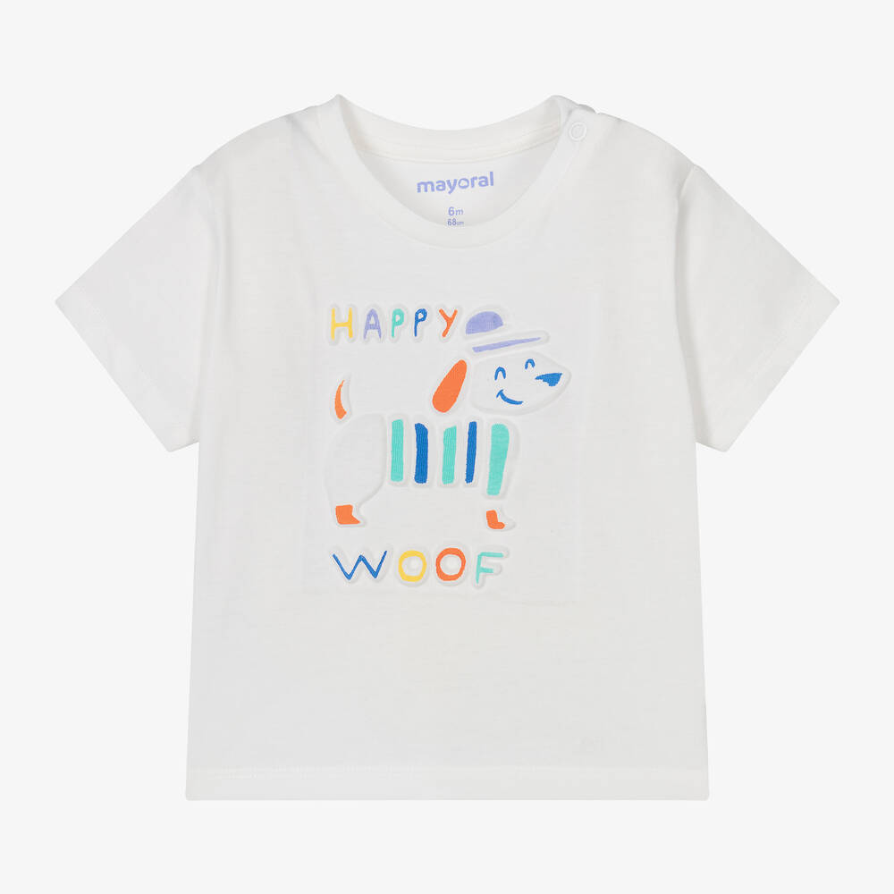Mayoral-Boys Ivory Cotton Happy Dog T-Shirt | Childrensalon Outlet