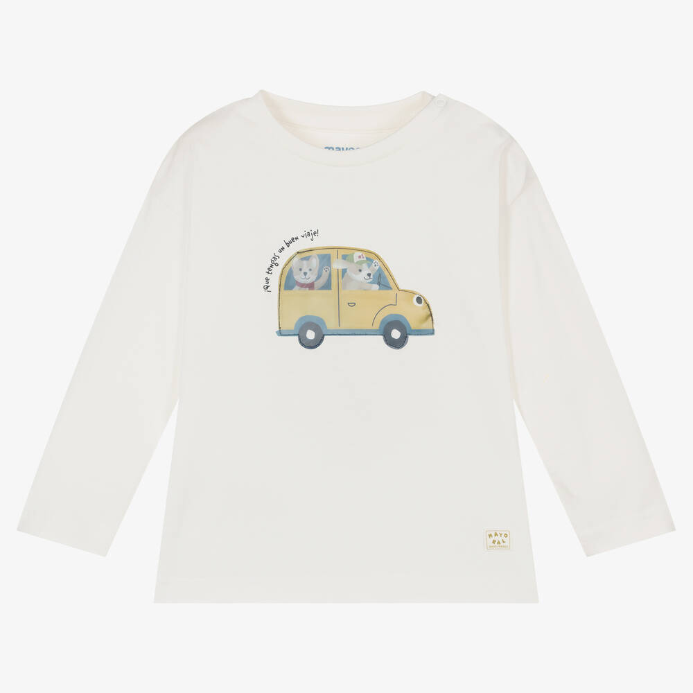 Mayoral - Boys Ivory Cotton Jersey Car Top | Childrensalon