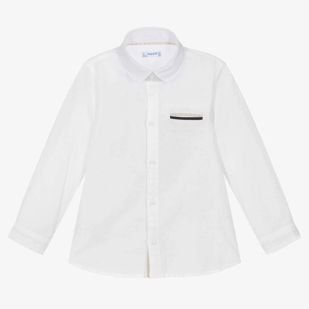 Mayoral-Boys Ivory Cotton & Linen Shirt | Childrensalon Outlet