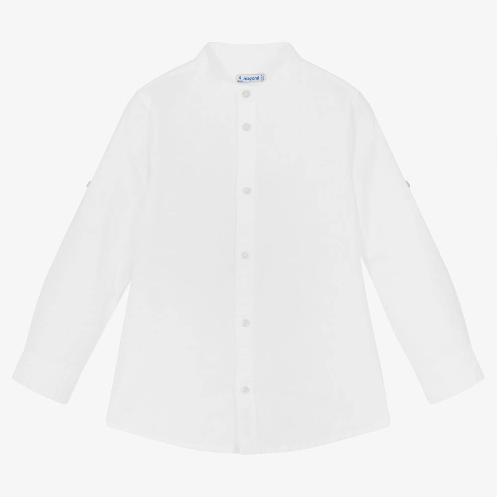 Mayoral-Boys Ivory Cotton & Linen Shirt | Childrensalon Outlet