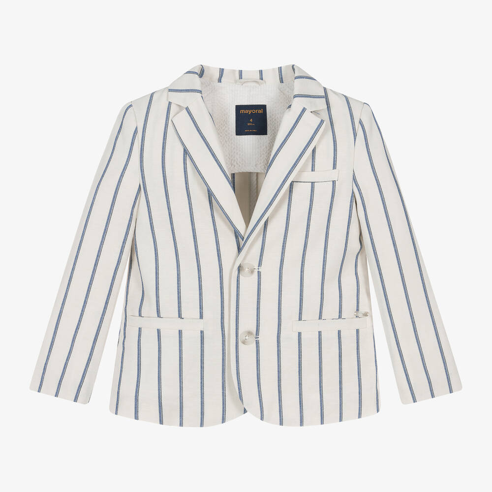 Mayoral-Boys Ivory Cotton & Linen Stripe Blazer | Childrensalon Outlet
