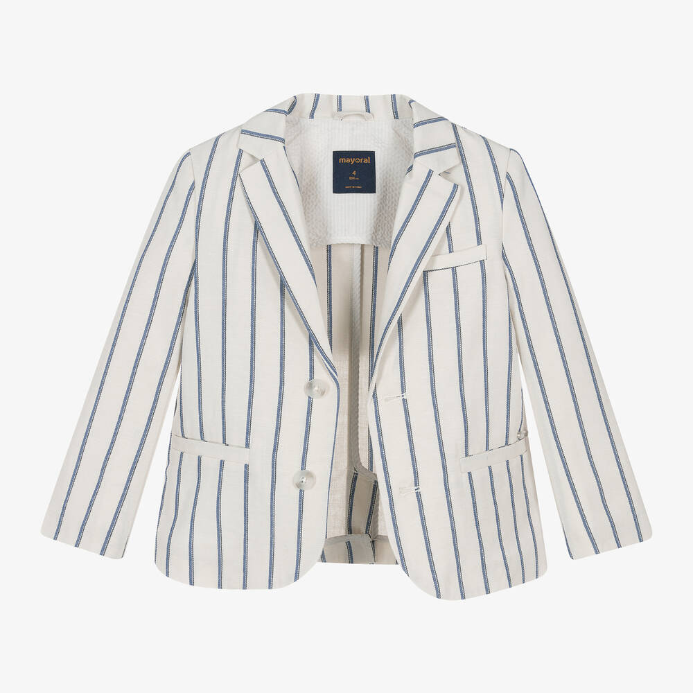 مايورال-جاكيت بلايزر قطن وكتان مقلم لون عاجي للأولاد | Childrensalon Outlet