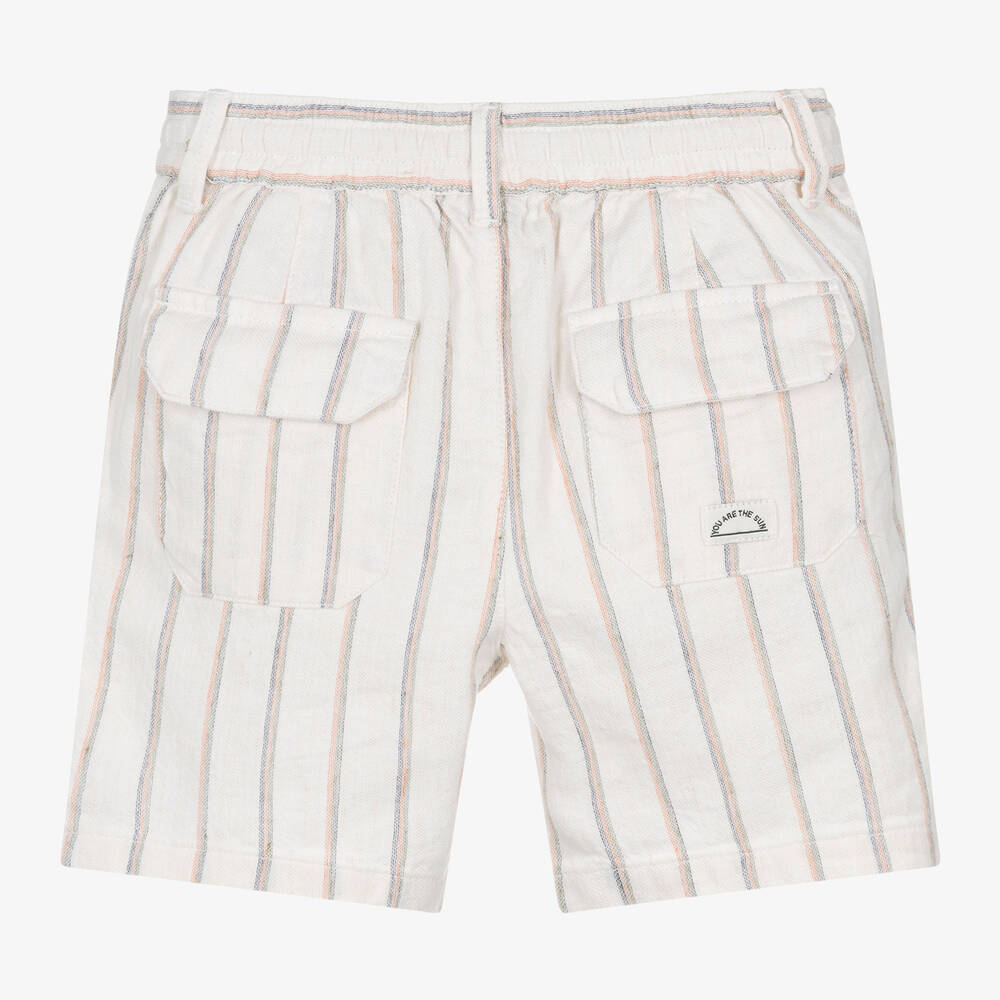 Mayoral-شورت قطن وكتان مقلم لون عاجي للأولاد | Childrensalon Outlet