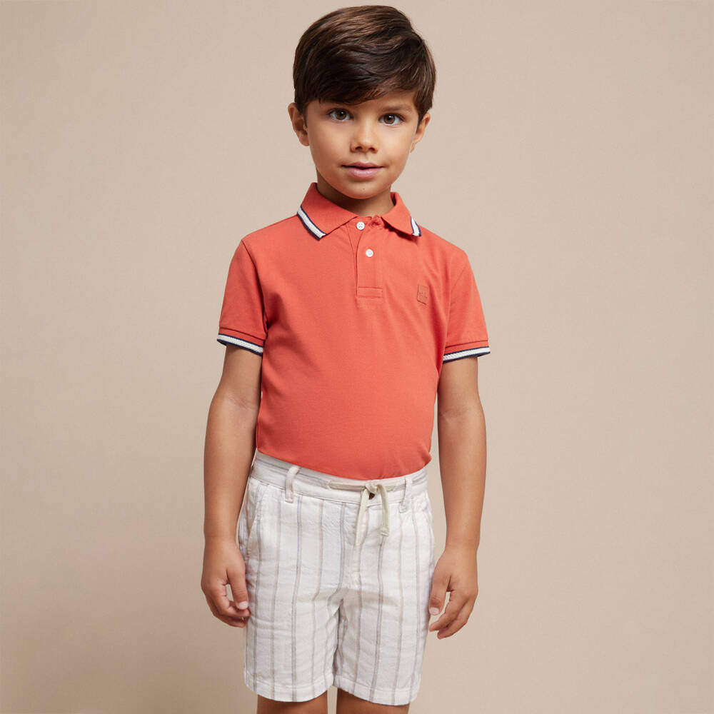 Mayoral-شورت قطن وكتان مقلم لون عاجي للأولاد | Childrensalon Outlet