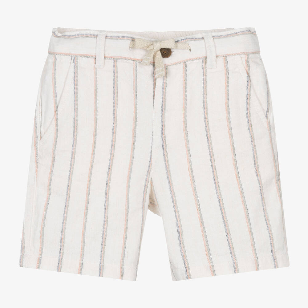 Mayoral-Boys Ivory Cotton & Linen Striped Shorts | Childrensalon Outlet