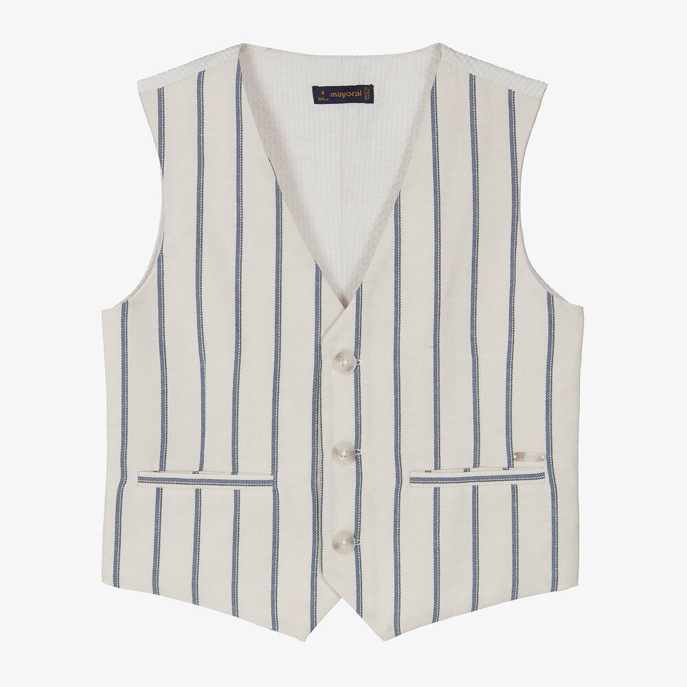 Mayoral-Boys Ivory Cotton & Linen Waistcoat | Childrensalon Outlet