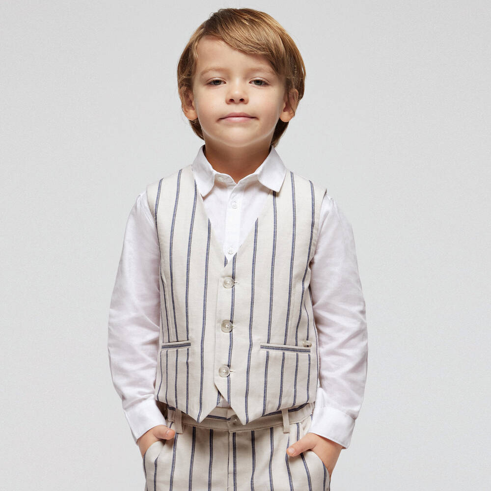 Mayoral-Boys Ivory Cotton & Linen Waistcoat | Childrensalon Outlet