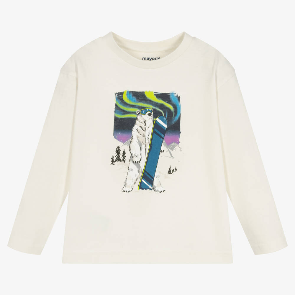 Mayoral - Boys Ivory Cotton Polar Bear Print Top | Childrensalon