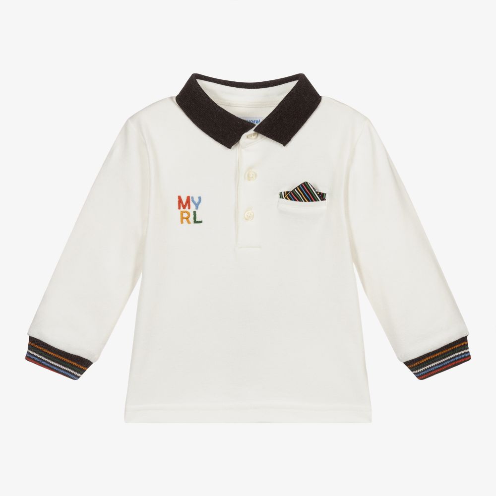 Mayoral - Boys Ivory Cotton Polo Shirt | Childrensalon