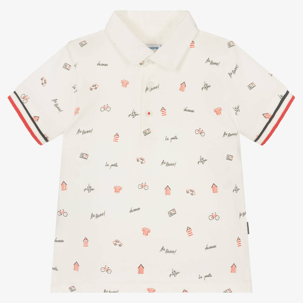 Mayoral - Boys Ivory Cotton Polo Shirt | Childrensalon