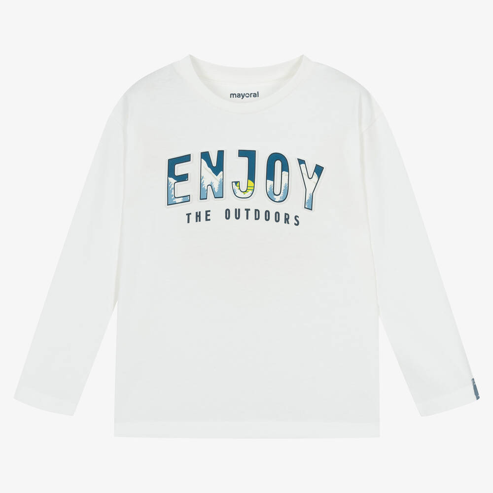 Mayoral - Boys Ivory Cotton Slogan Top | Childrensalon