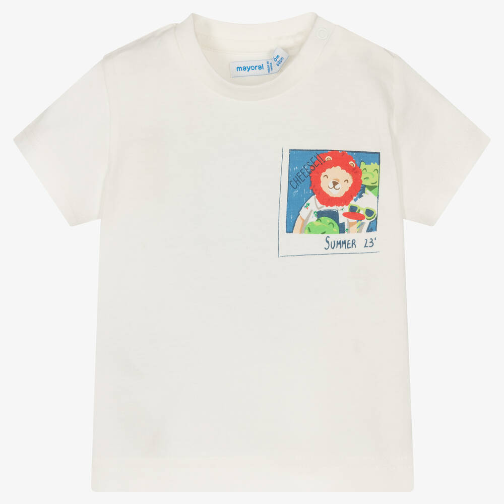 Mayoral - Кремовая хлопковая футболка с Землей | Childrensalon