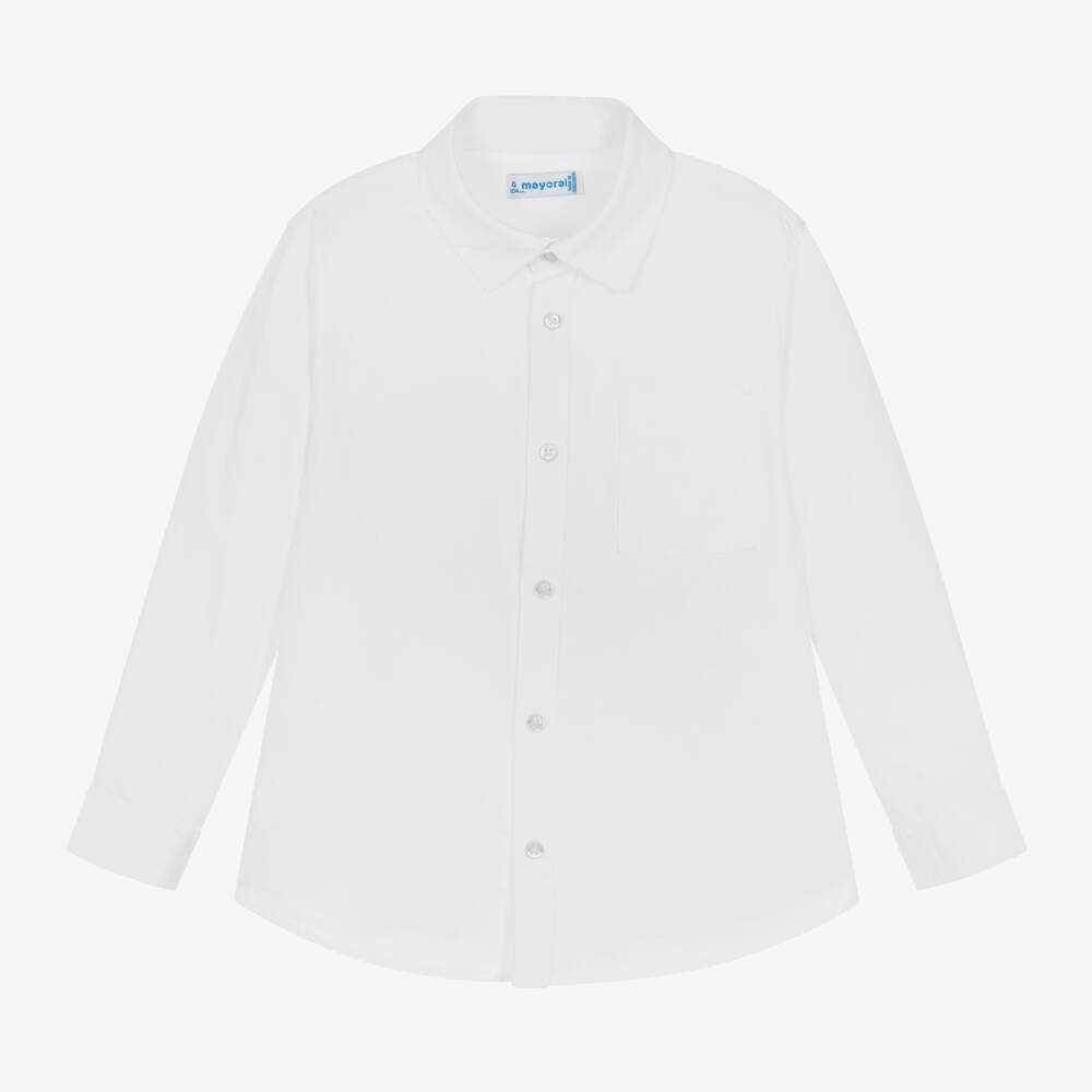 Mayoral-Boys Ivory Cotton Twill Blouse | Childrensalon Outlet