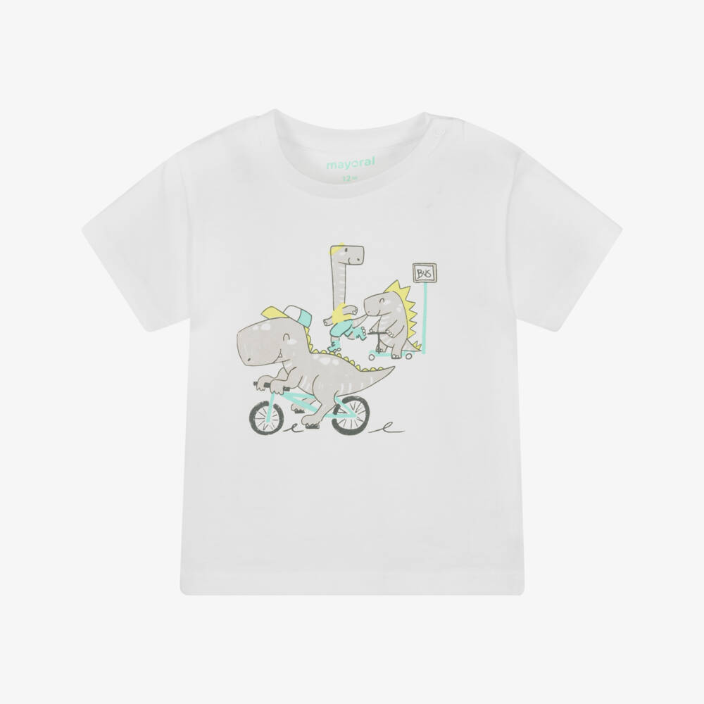 Mayoral-Boys Ivory Dino Cotton Tee | Childrensalon Outlet