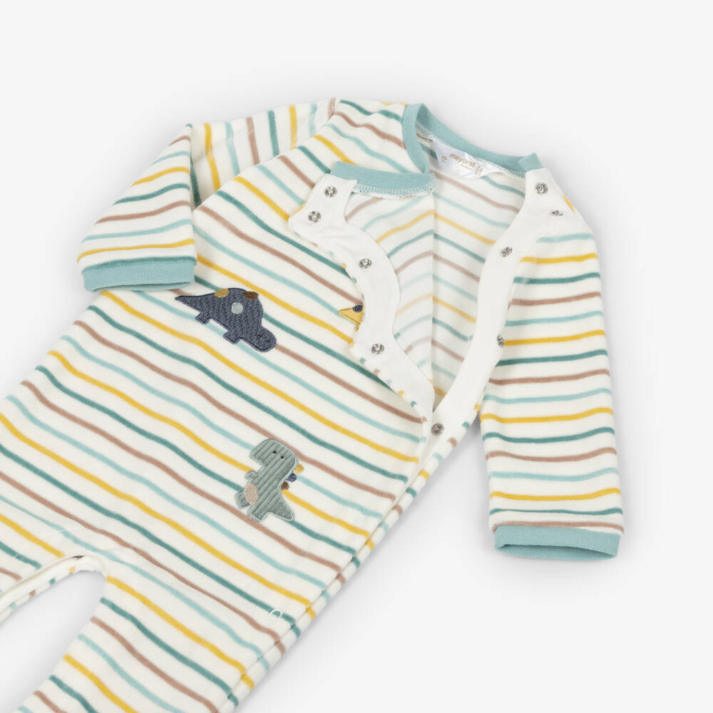 Mayoral Для новорожденных-Boys Ivory Dino Velour Sleepsuit | Childrensalon Outlet