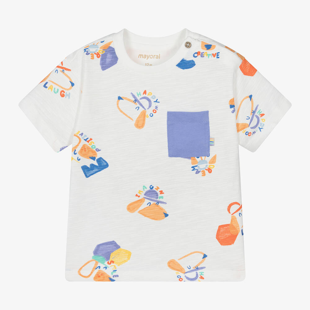 Mayoral-Boys Ivory Dog Print Cotton T-Shirt | Childrensalon Outlet