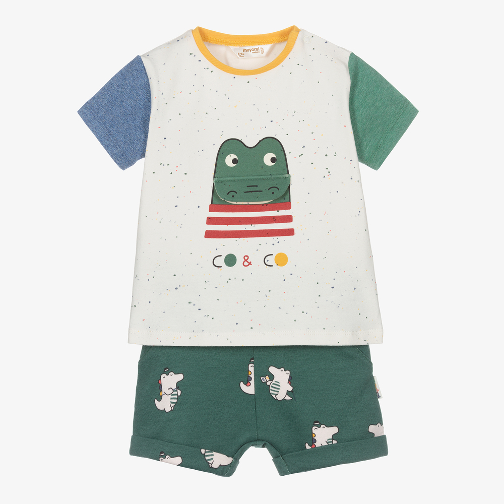 Mayoral Newborn - Shorts-Set in Elfenbein und Grün (J) | Childrensalon