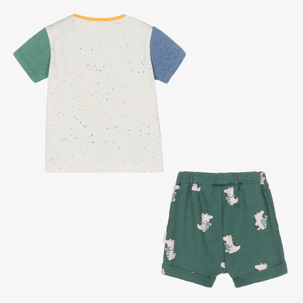 Mayoral Newborn-طقم شورت قطن مستدام جيرسي لون عاجي وأخضر للمواليد | Childrensalon Outlet