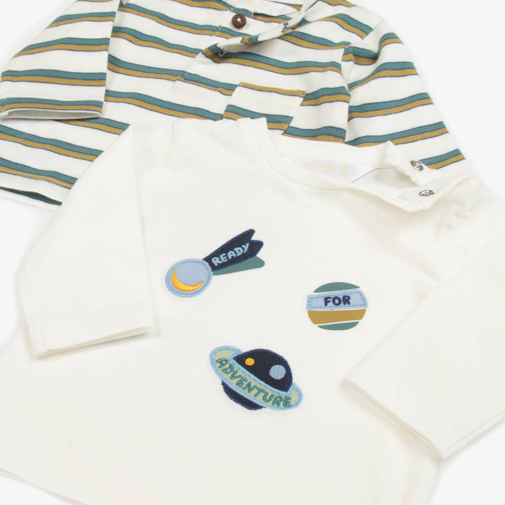 Mayoral Для новорожденных-Дуэт кремовых топов в зелёную полоску для мальчиков | Childrensalon Outlet