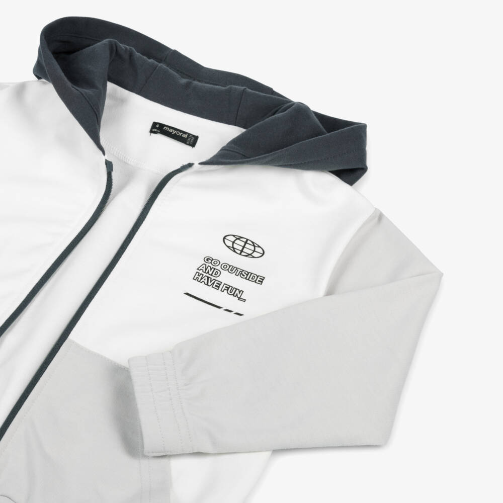 Mayoral-Boys Ivory & Grey Zip-Up Jacket | Childrensalon Outlet