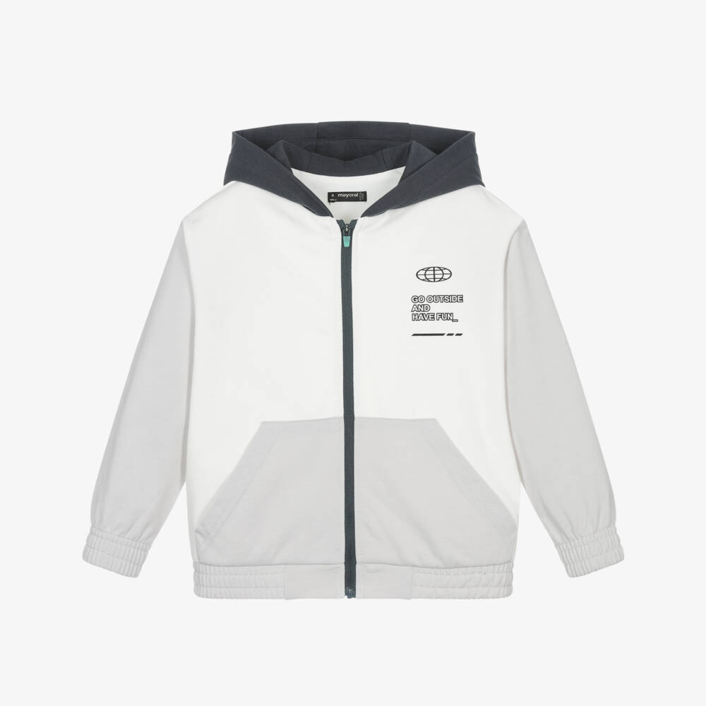 Mayoral-Boys Ivory & Grey Zip-Up Jacket | Childrensalon Outlet