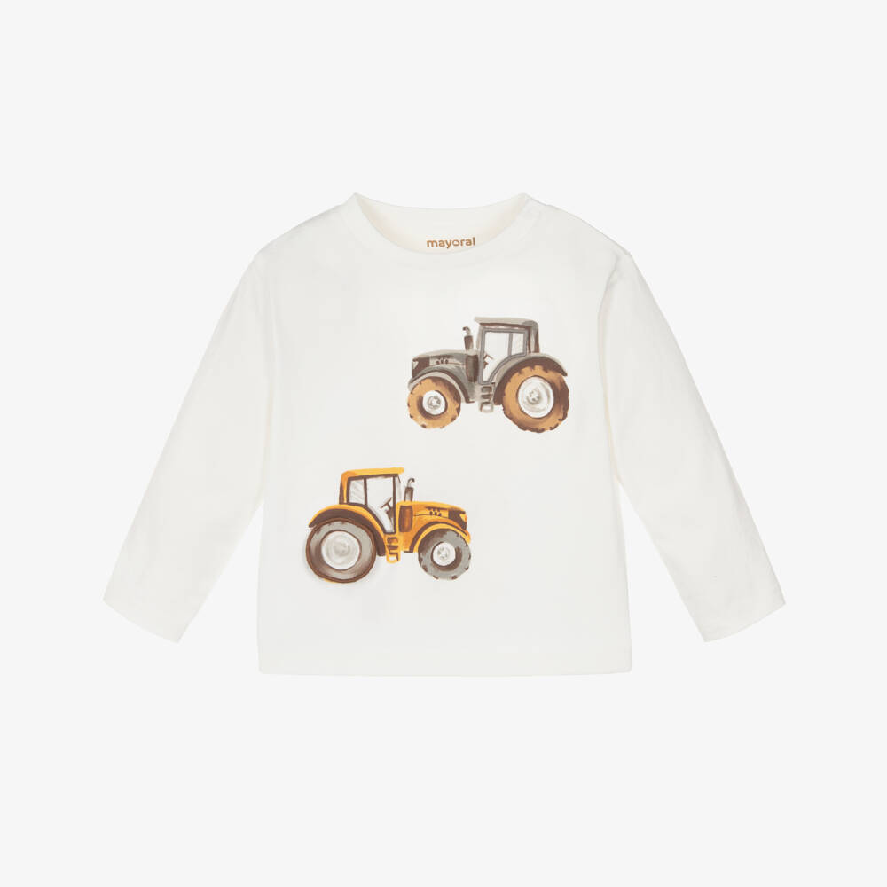 Mayoral-Кремовая хлопковая футболка с трактором для мальчиков | Childrensalon Outlet