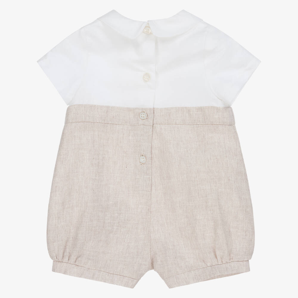 Mayoral Newborn-Boys Ivory & Linen Blend Romper | Childrensalon Outlet