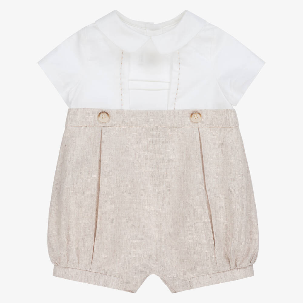 Mayoral Newborn-Boys Ivory & Linen Blend Romper | Childrensalon Outlet