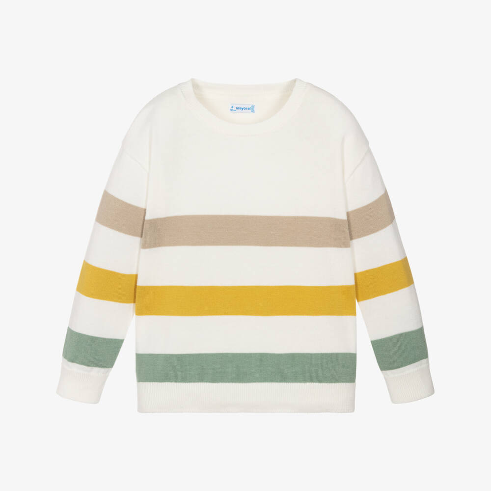 Mayoral-Boys Ivory Multi-Stripe Cotton Pullover | Childrensalon Outlet