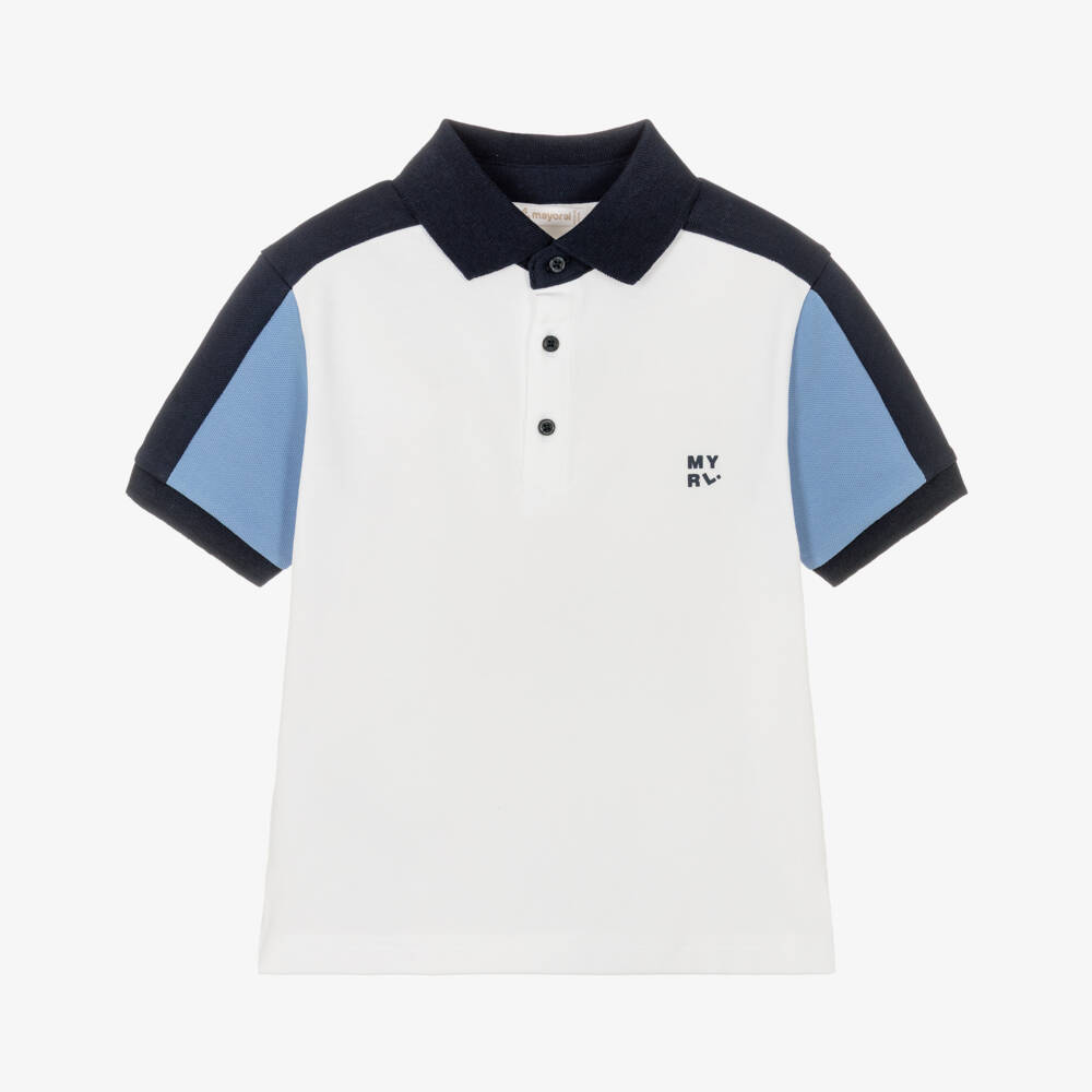 Mayoral-Boys Ivory & Navy Blue Polo Shirt | Childrensalon Outlet