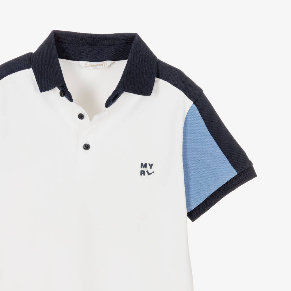 Mayoral-Boys Ivory & Navy Blue Polo Shirt | Childrensalon Outlet