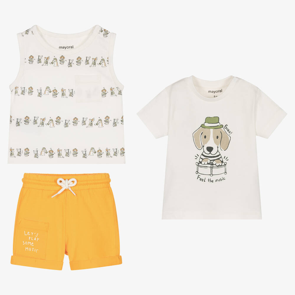 Mayoral - Baumwollshorts-Set elfenbein/orange | Childrensalon