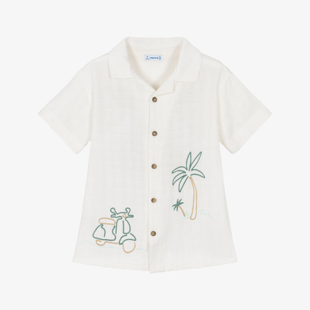 Mayoral-Boys Ivory Palm Pattern Shirt | Childrensalon Outlet