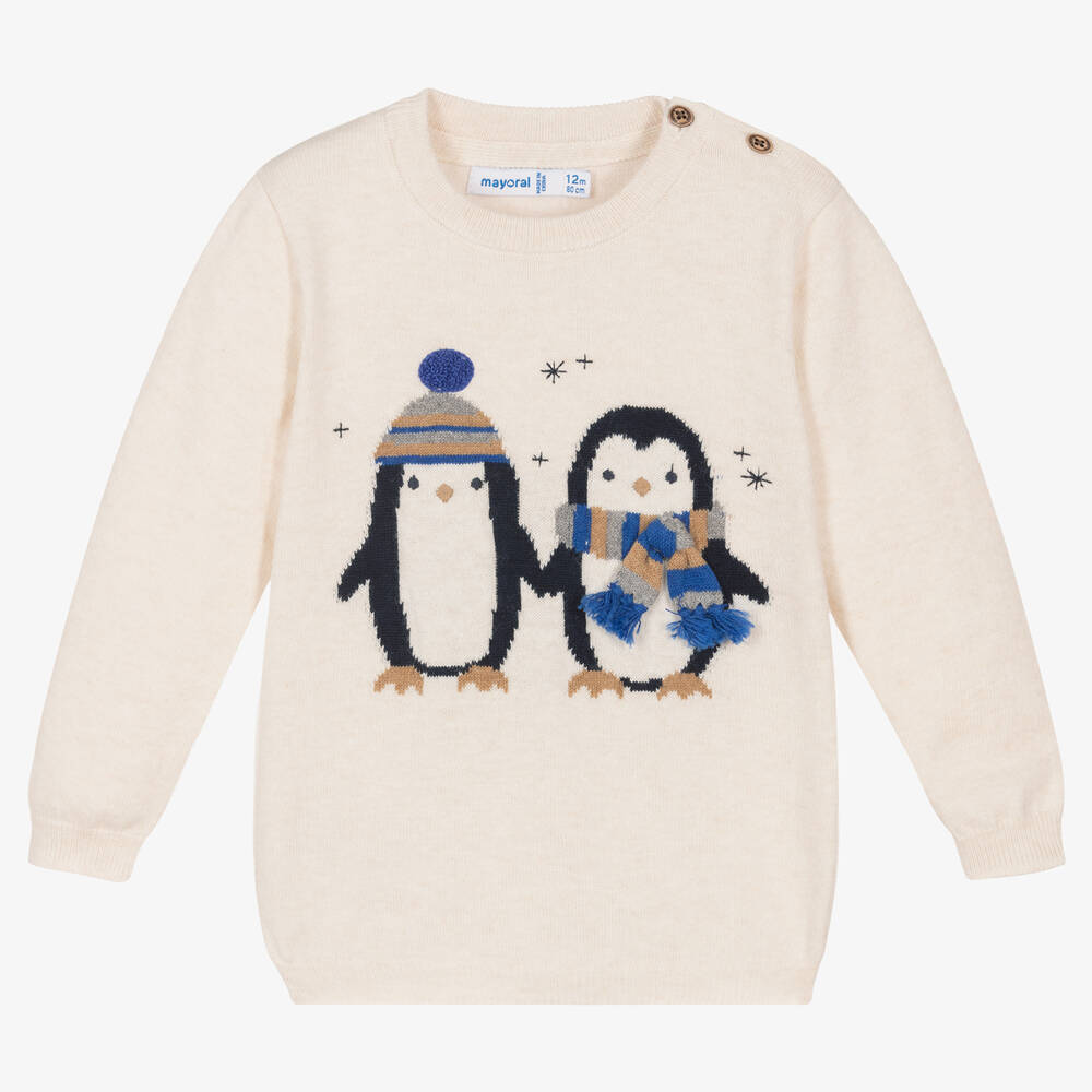 Mayoral - Кремовый свитер с пингвинами для мальчиков | Childrensalon