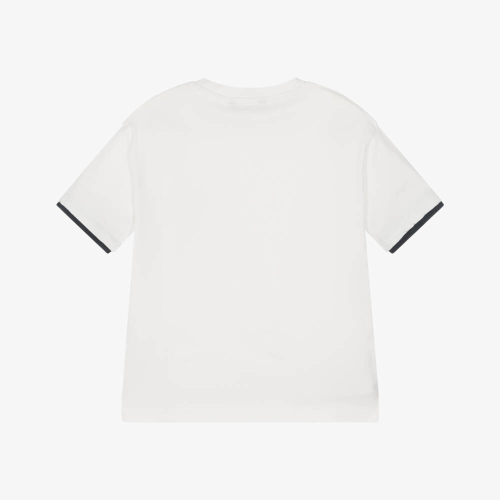 Mayoral Nukutavake-Boys Ivory Piqué Tee with Navy Accent | Childrensalon Outlet