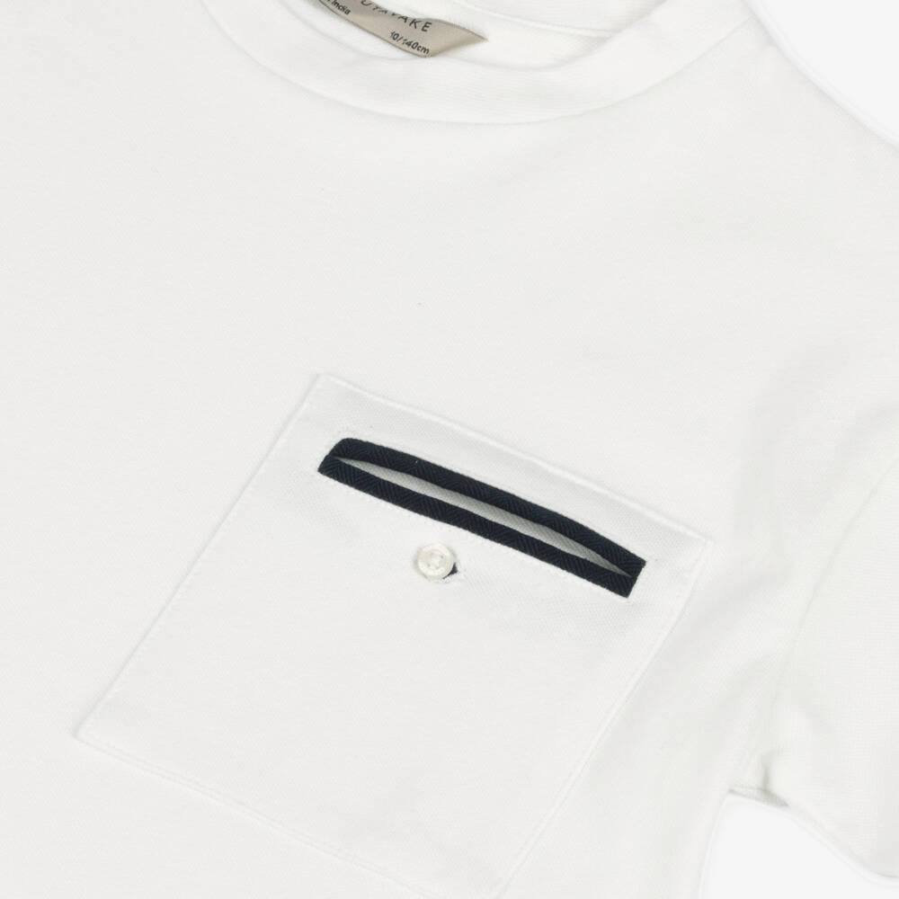 Mayoral Nukutavake-Boys Ivory Piqué Tee with Navy Accent | Childrensalon Outlet