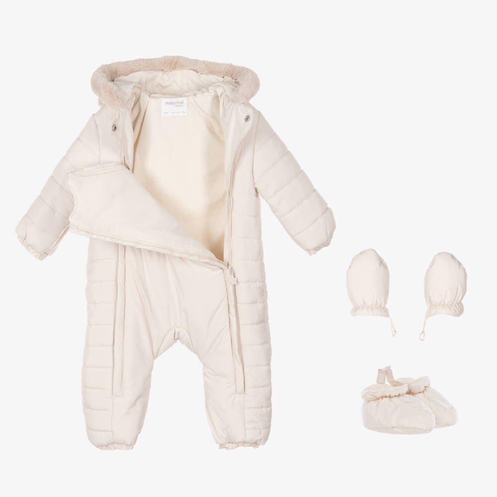 Mayoral Newborn-Boys Ivory Quilted Bunny Snowsuit | Childrensalon Outlet