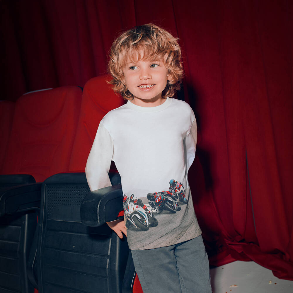 Mayoral-Кремовая хлопковая футболка для мальчиков в гоночном стиле | Childrensalon Outlet