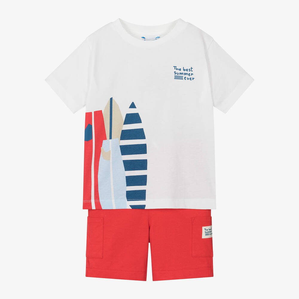 Mayoral-Boys Ivory & Red Cotton Shorts Set | Childrensalon Outlet
