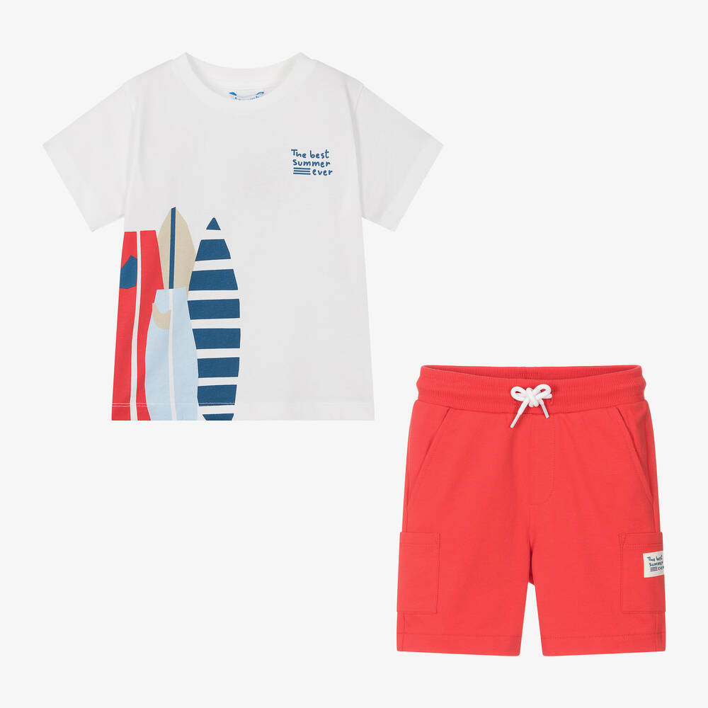 Mayoral-Boys Ivory & Red Cotton Shorts Set | Childrensalon Outlet