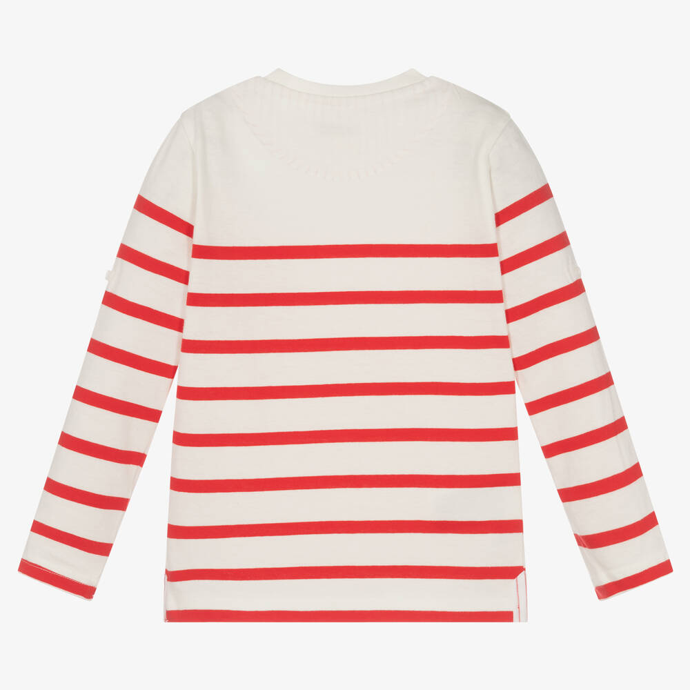 Mayoral-Boys Ivory & Red Cotton Striped Top | Childrensalon Outlet