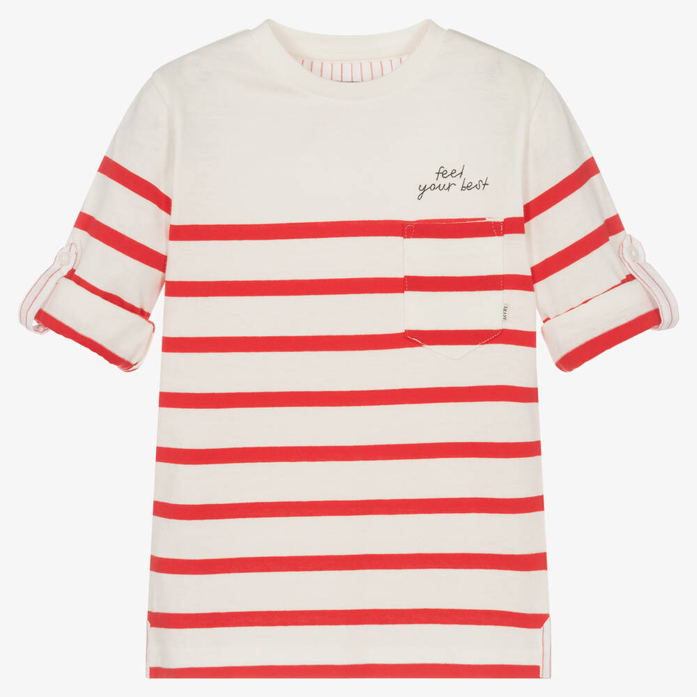 Mayoral-Boys Ivory & Red Cotton Striped Top | Childrensalon Outlet