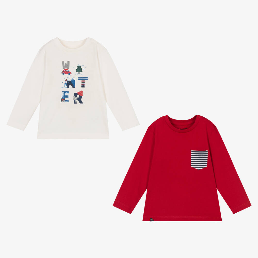 Mayoral - Boys Ivory & Red Tops (2 Pack) | Childrensalon