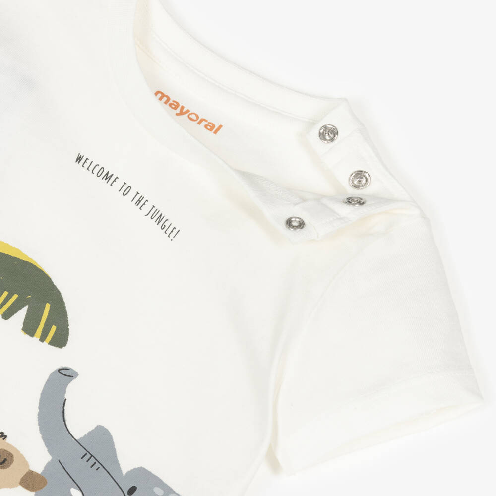 Mayoral-Boys Ivory Safari Cotton Tee | Childrensalon Outlet