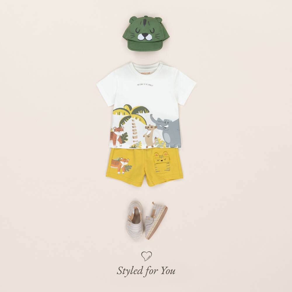 Mayoral-Boys Ivory Safari Cotton Tee | Childrensalon Outlet