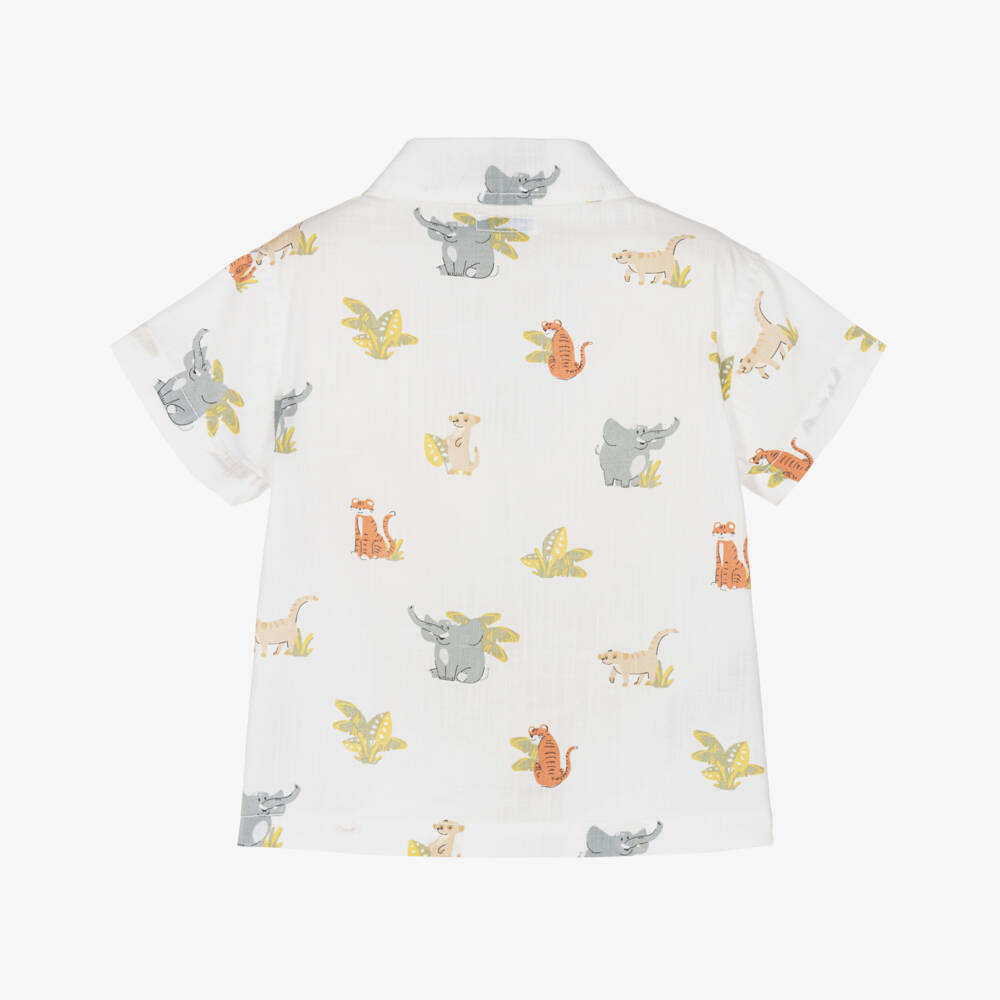 Mayoral-Boys Ivory Safari Critters Cotton Shirt | Childrensalon Outlet