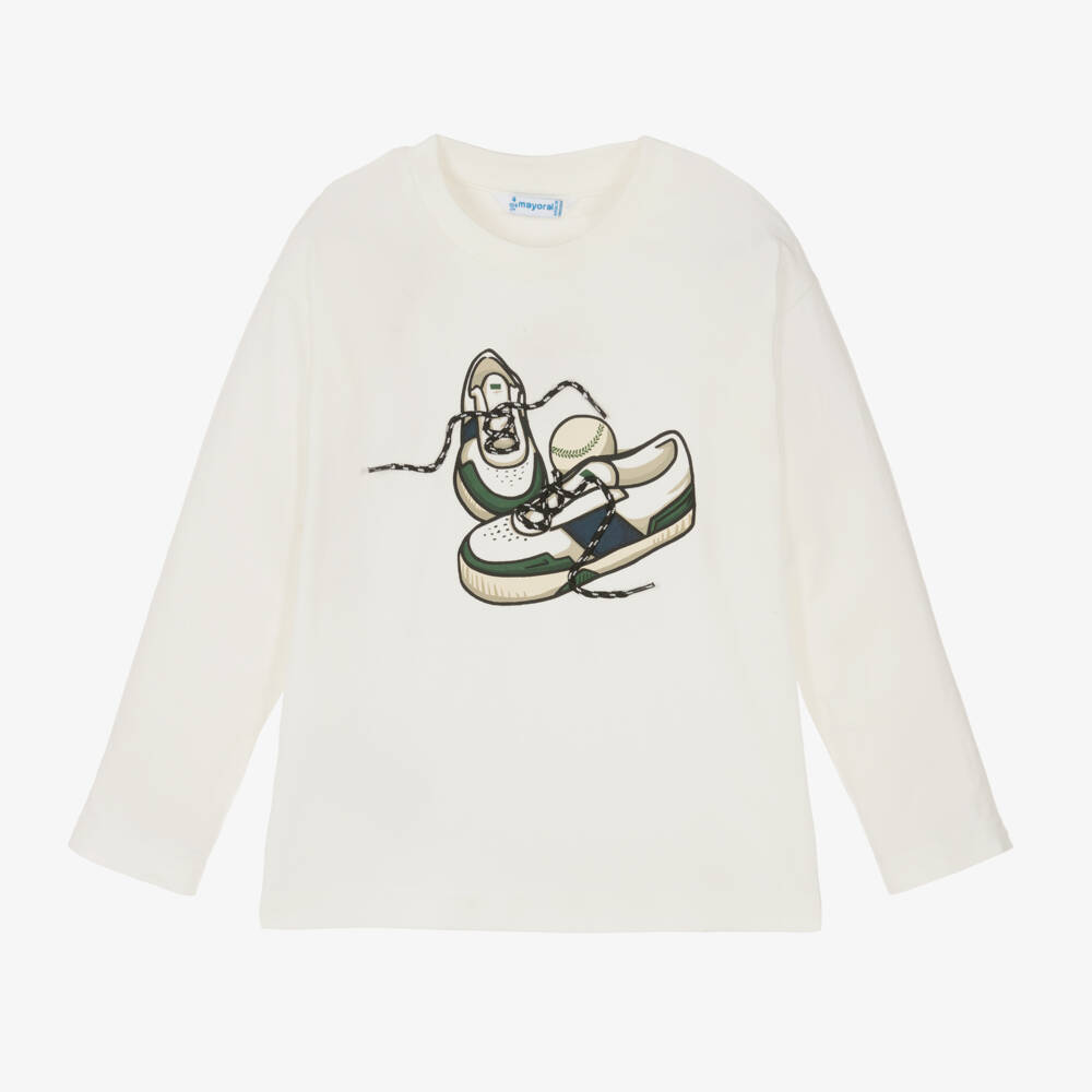 Mayoral-Boys Ivory Shoe Graphic Top | Childrensalon Outlet