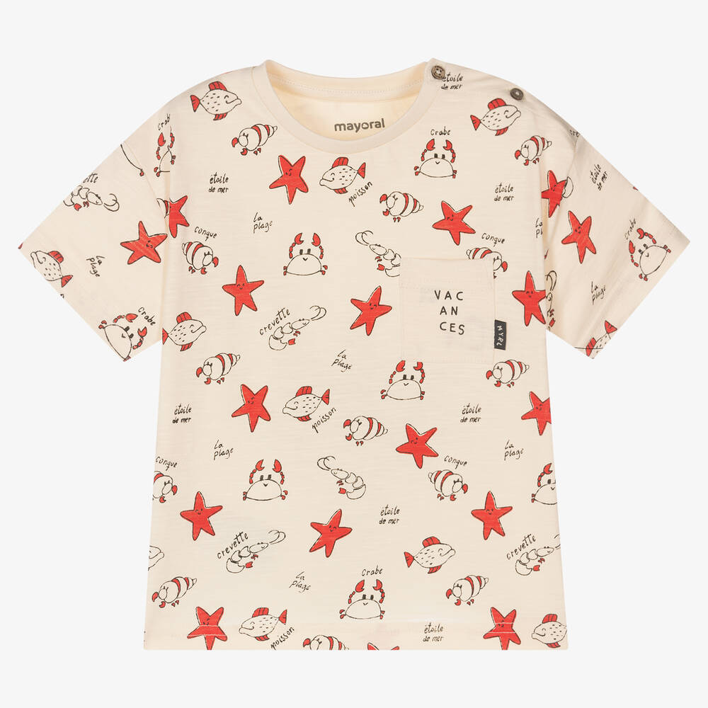 Mayoral-Boys Ivory Starfish Cotton T-Shirt | Childrensalon Outlet