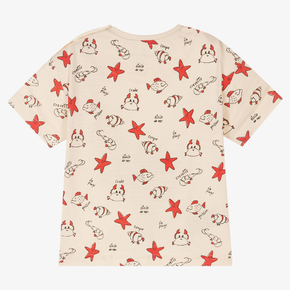 Mayoral-Кремовая хлопковая футболка с морскими обитателями | Childrensalon Outlet