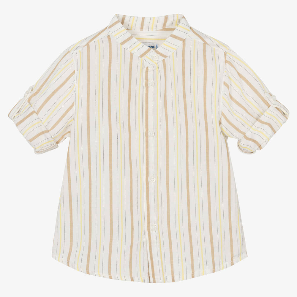 Mayoral-Кремовая рубашка из хлопка и льна в полоску | Childrensalon Outlet